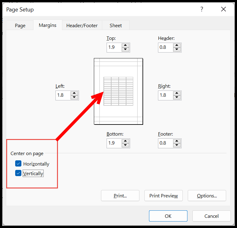 How to Center Worksheet Horizontally and Vertically in Excel?