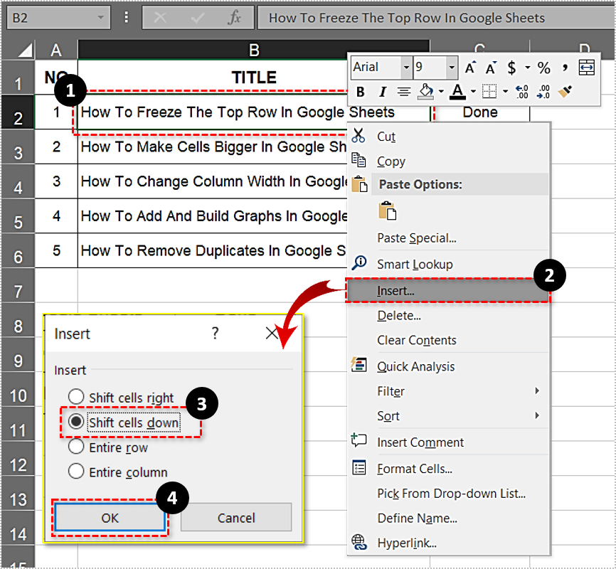 How to Shift Down in Excel?