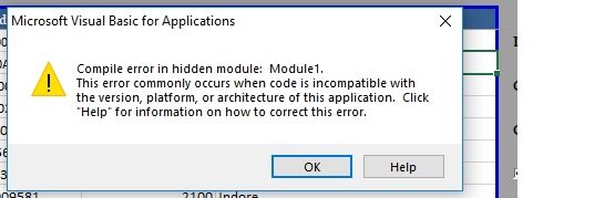 Compile Error in Hidden Module in Excel?