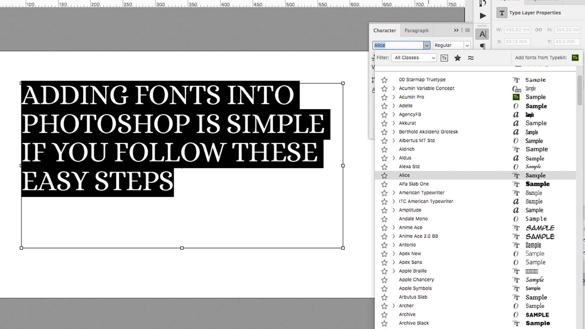 how to add fonts in photoshop windows