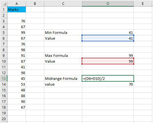 How to Find the Midrange in Excel?