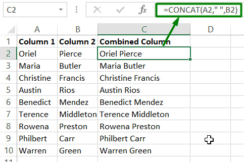 How to Combine Two Columns in Excel With a Space?