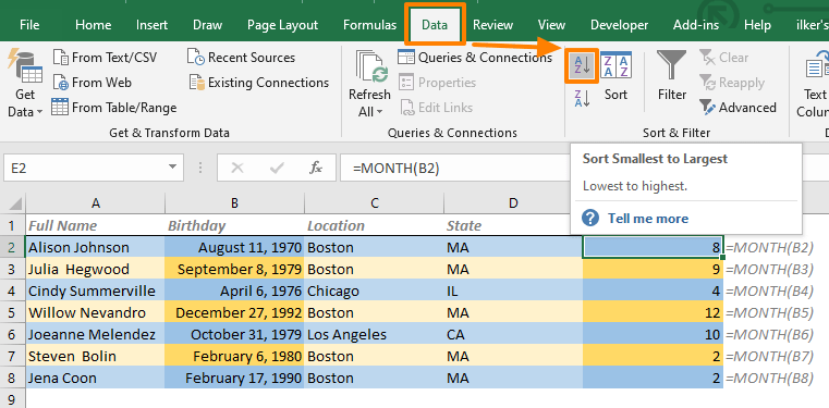 How to Sort Dates by Month in Excel?