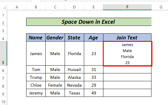 How to Space Down in Excel?