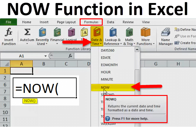 Where is the Now Function in Excel?