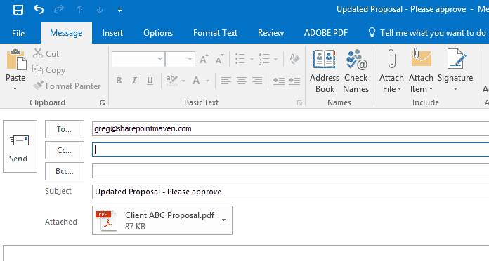 How To Attach A Document From Sharepoint To An Email?