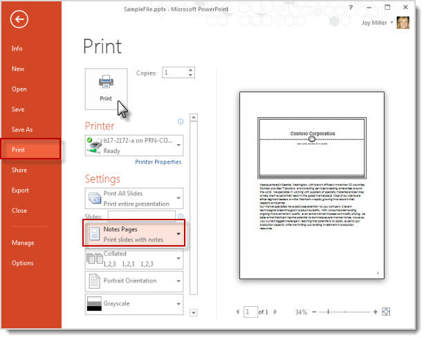 How to Print Powerpoint Notes Only?