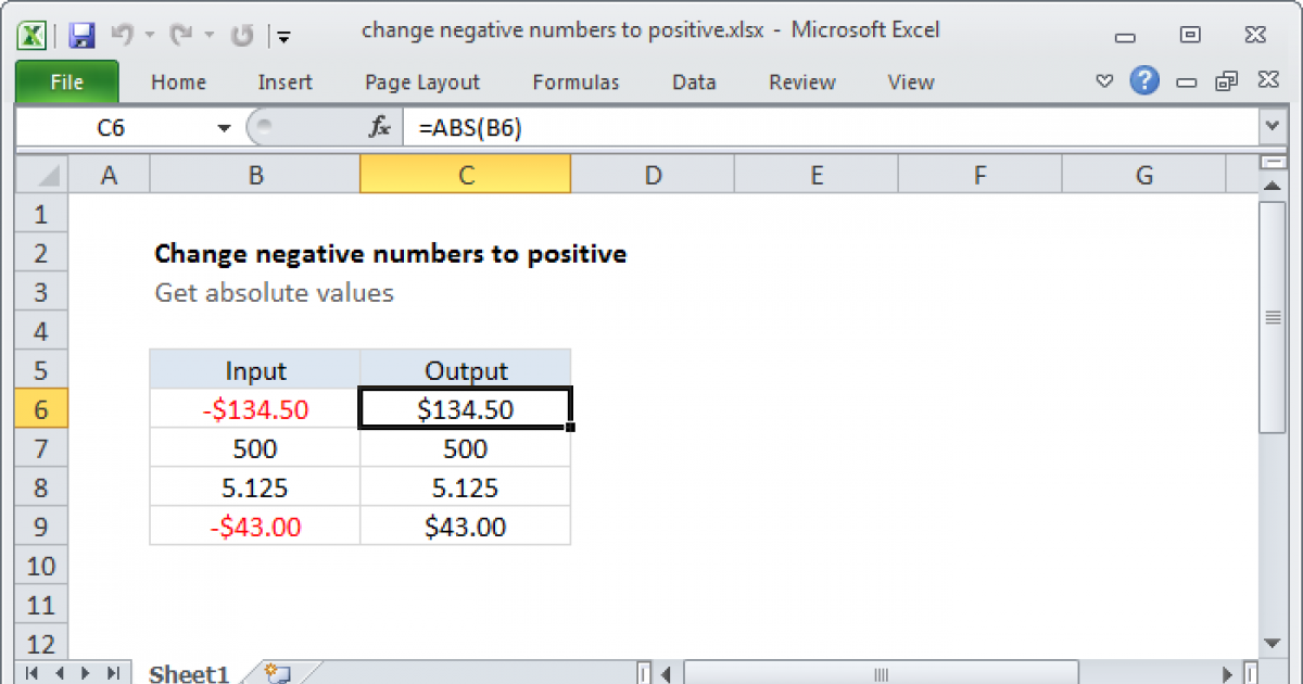 How to Change Negative Numbers to Positive in Excel?