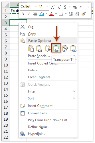 How to Paste Vertically in Excel?