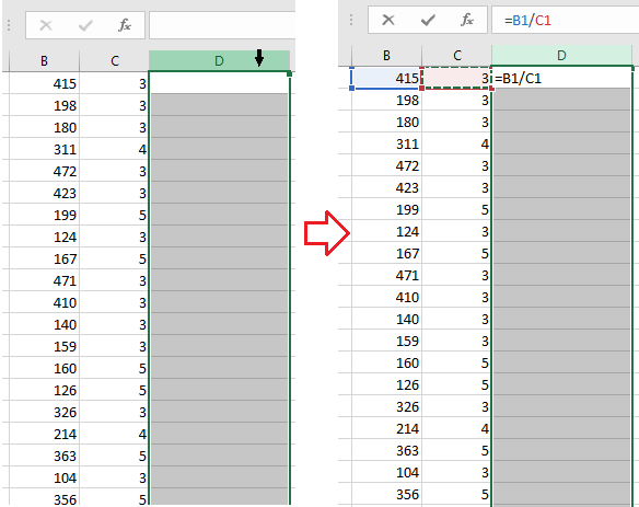 How to Divide a Column in Excel?