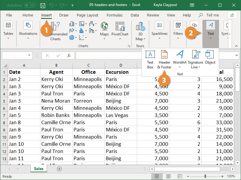 Where is Header in Excel?