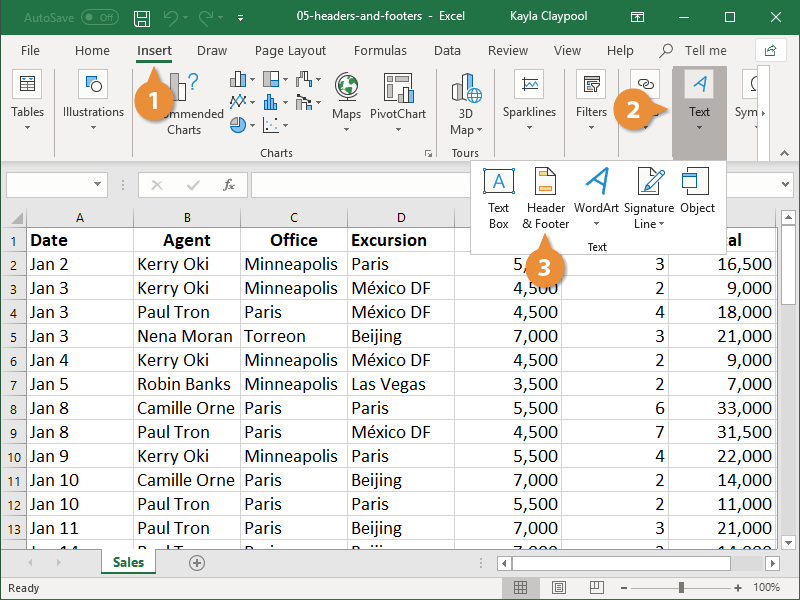 Where is the Header in Excel?