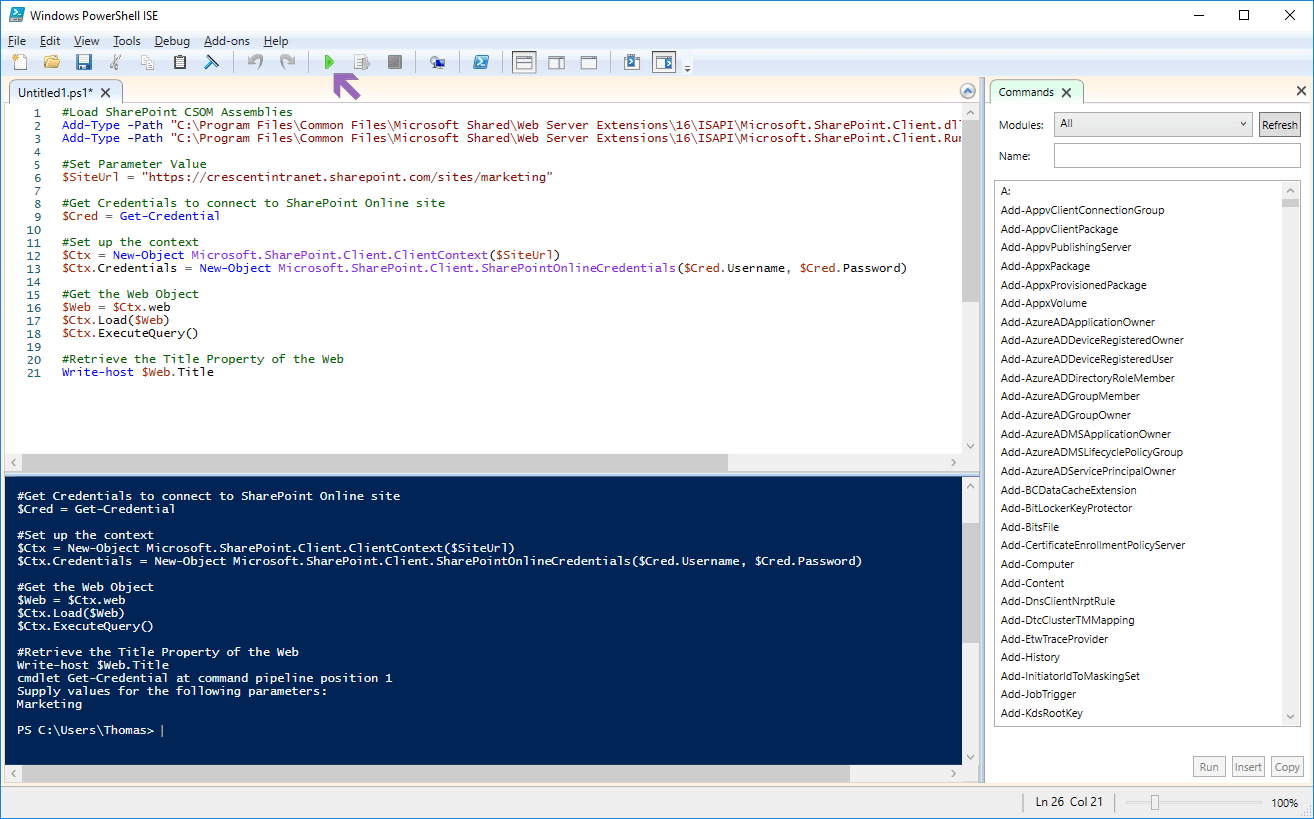 How To Run Powershell Script In Sharepoint Online?