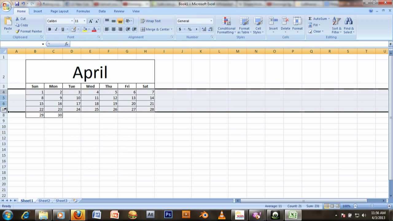 How To Make A Calendar In Microsoft Excel 2007?