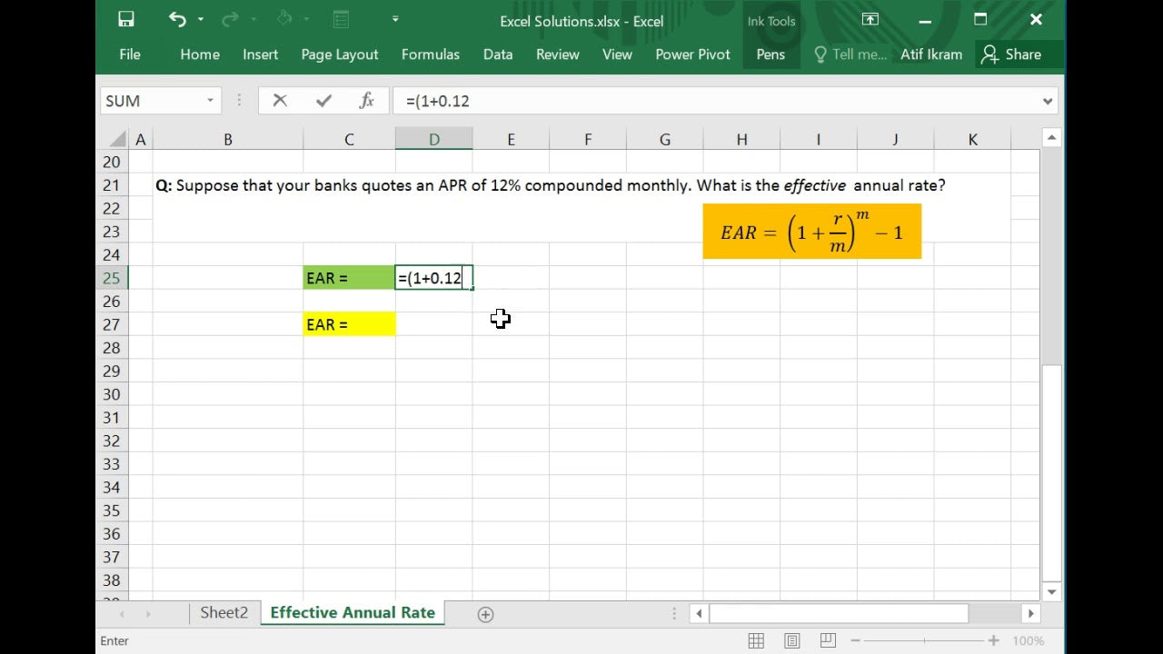 How to Calculate Ear in Excel?