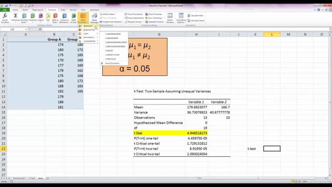 How to Find T Statistic in Excel?