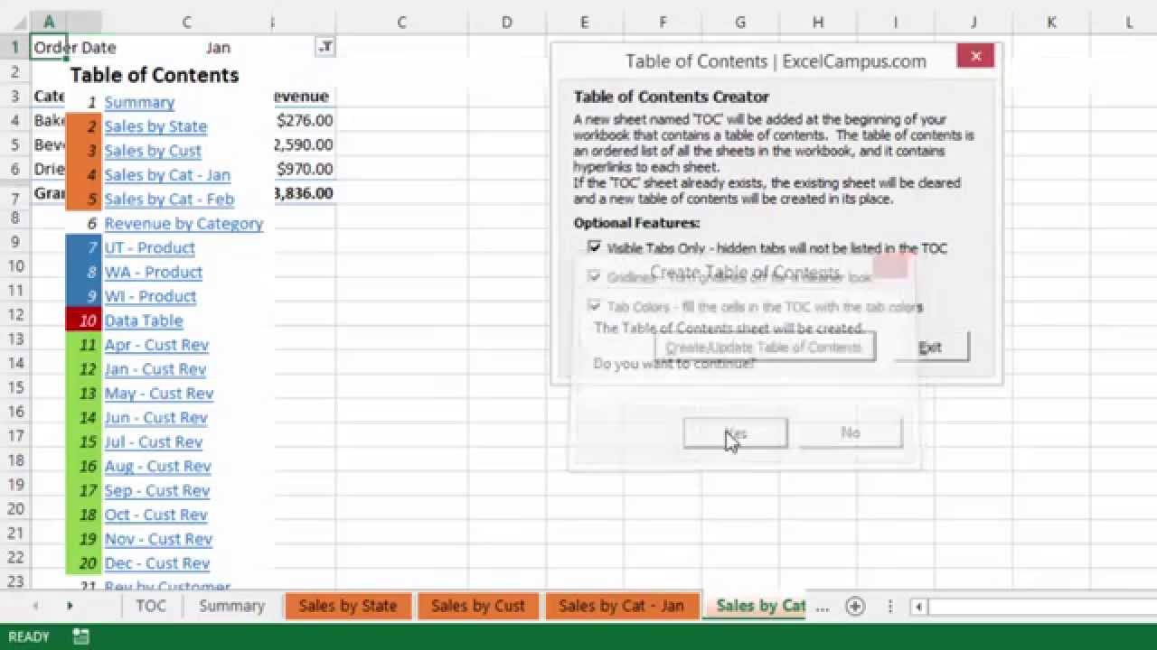 How to Create a Table of Contents in Excel?