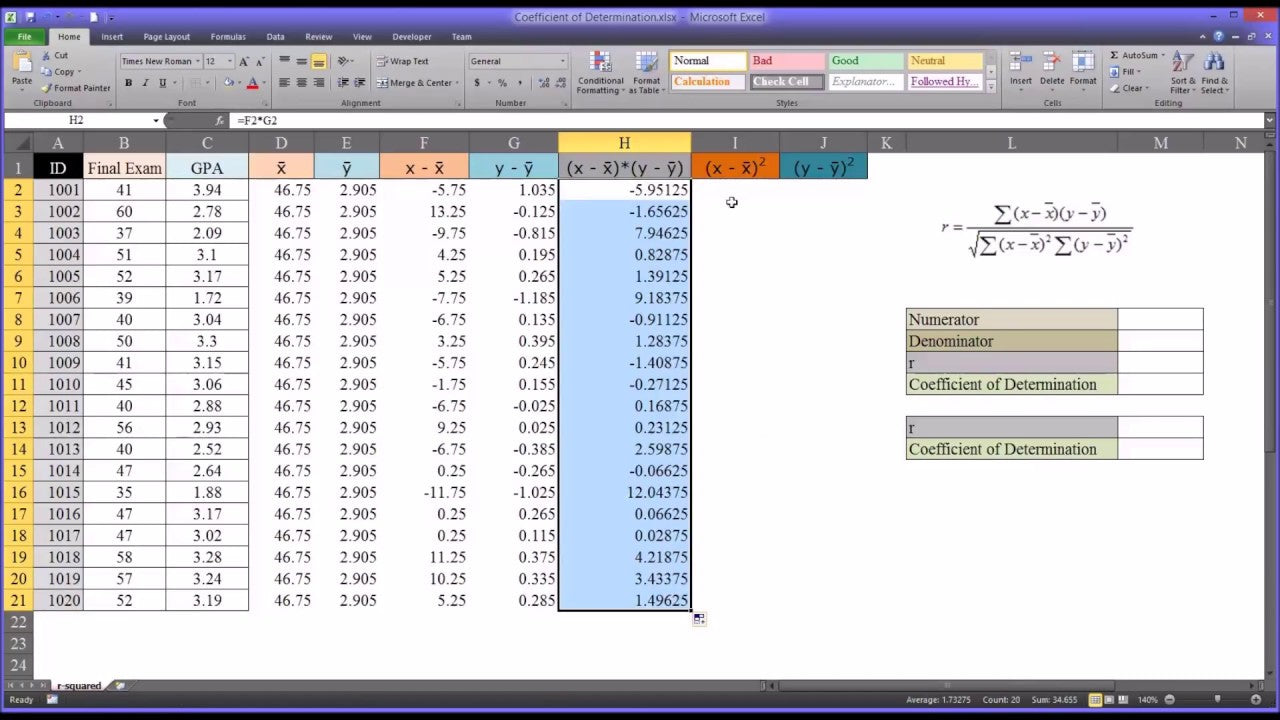 How to Find Coefficient of Determination in Excel?