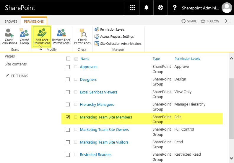 How To Edit Group Permissions In Sharepoint?