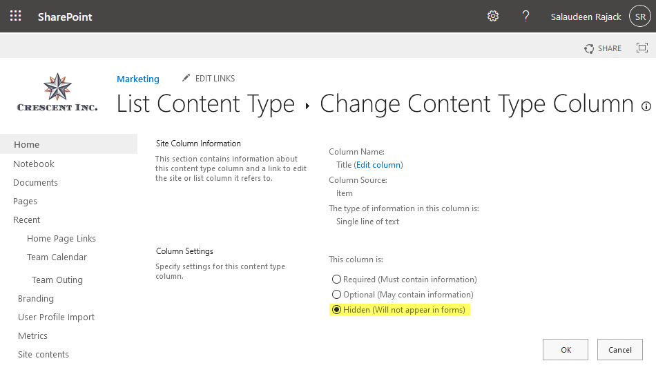 How To Remove Title Column In Sharepoint List?