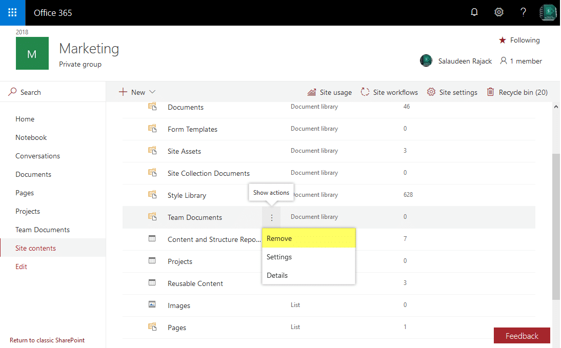 How To Delete A Library In Sharepoint?