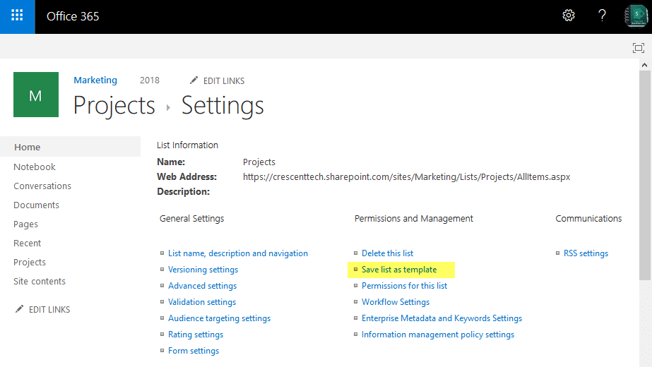 How To Enable Save List As Template In Sharepoint Online?