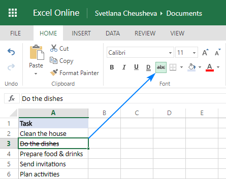 How to Cross Out Text in Excel?